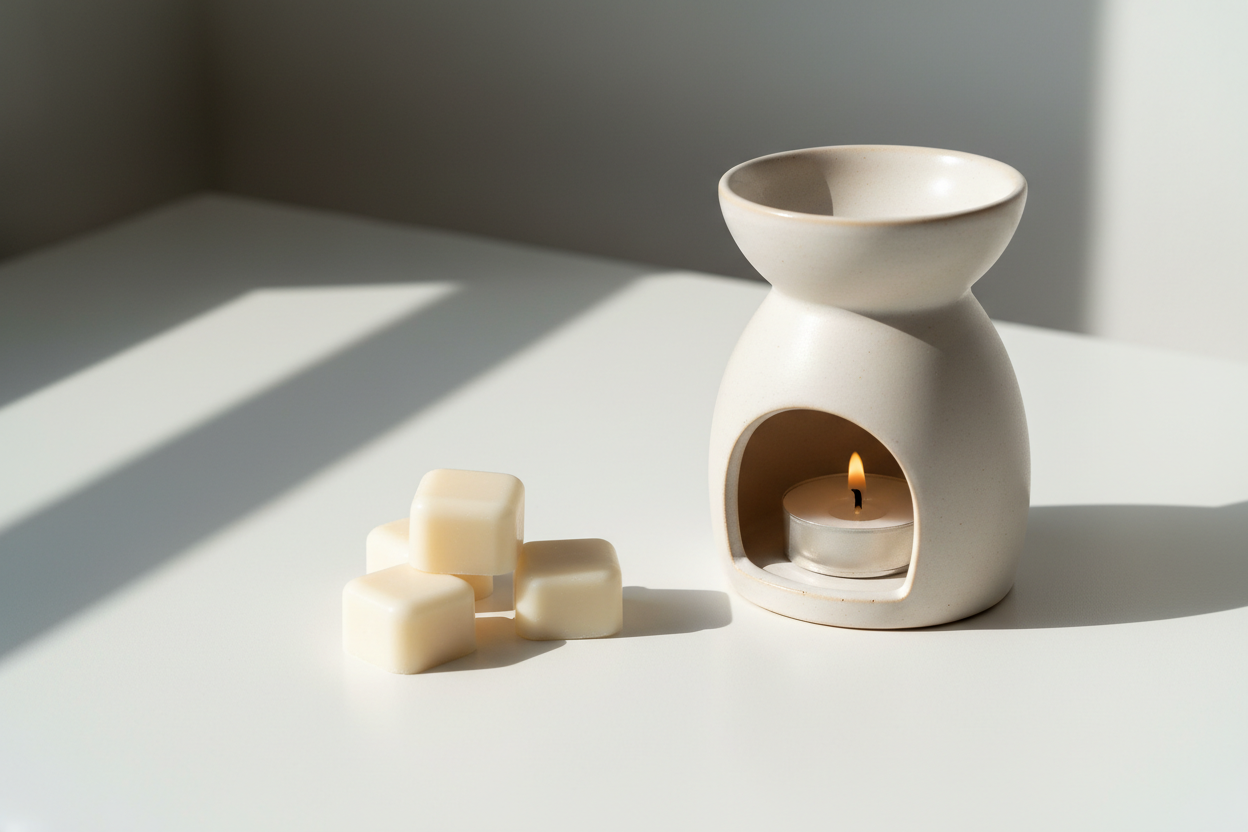 make the wax melts square and cream... just need a couple. 

Pop a wax melt burner in there too. 